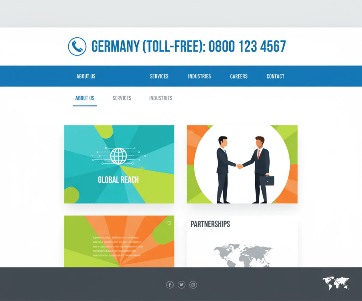 Display of Germany toll-free number 0800 123 4567 on a website layout.